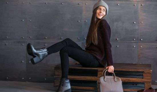chunky sweater and knee-high boots