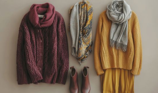 Warm layered fall clothes and accessories