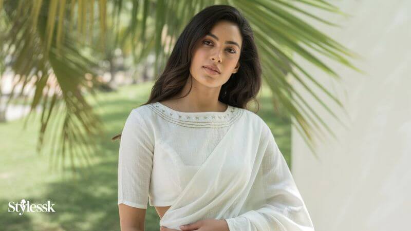 White Linen Saree Blouse Designs