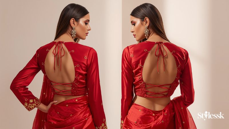 Backless and Bold Red Colour Blouse Designs 