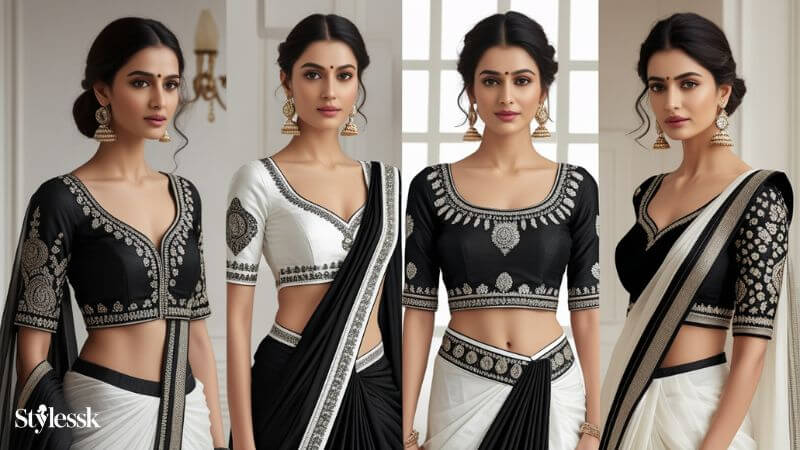 Black and White Saree Blouse Designs 