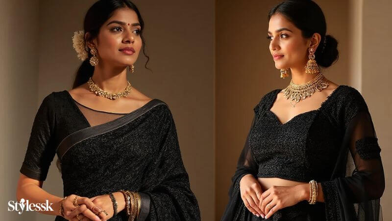 Black Jacquard Blouse 