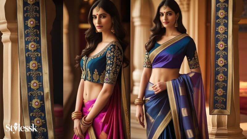 Blouse Designs with Long Borders – Perfect for Banarasi Sarees 