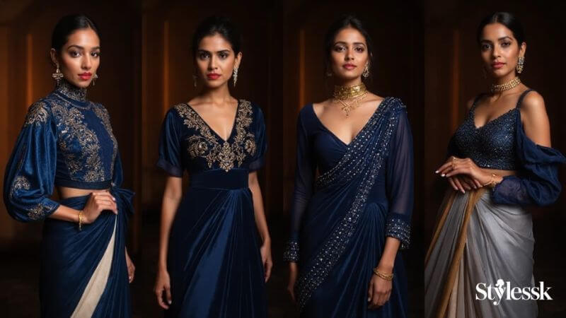 Blue & Navy Velvet Blouse Designs 