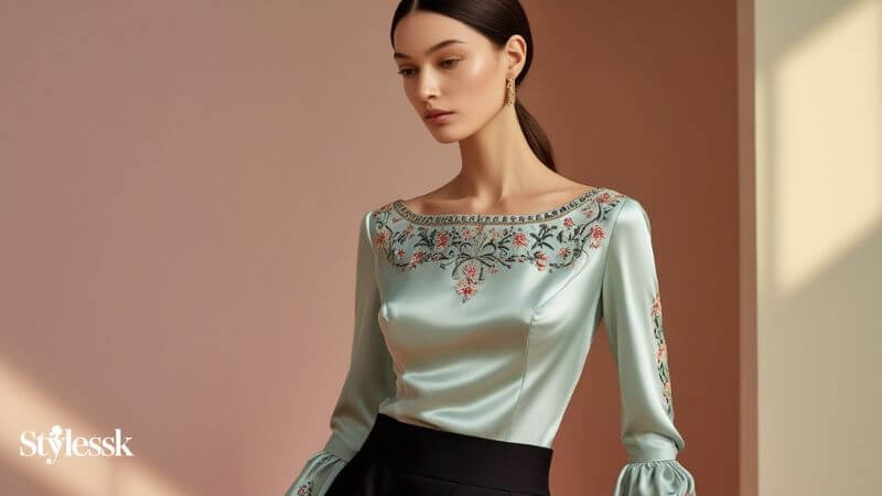 Boat Neck Full Sleeve Blouse Designs