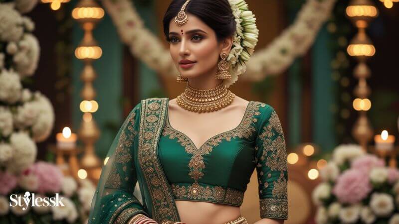 Bottle Green Zardozi Work Blouse for Weddings