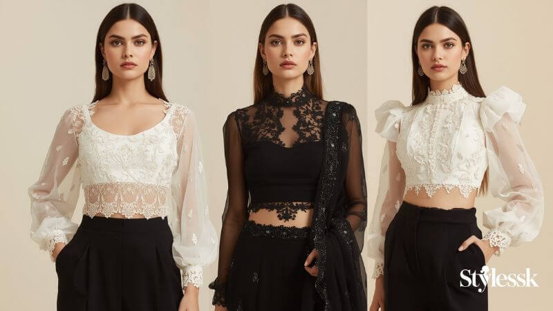 Classy White & Black Georgette Blouse Inspirations 