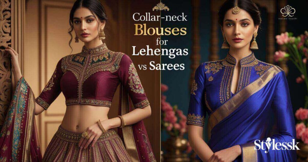 Collar Neck Blouses for Lehengas vs Sarees
