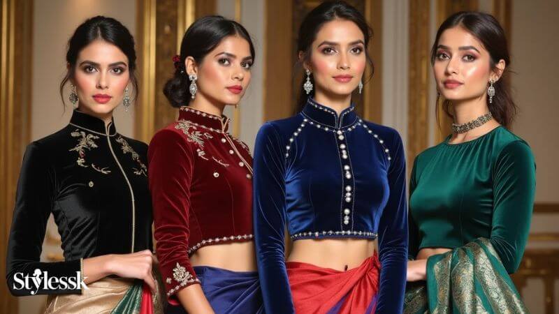 Collared & High Neck Velvet Blouses