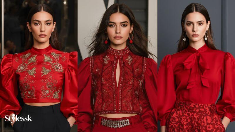 Contemporary Red Colour Blouse Designs for Modern Women 