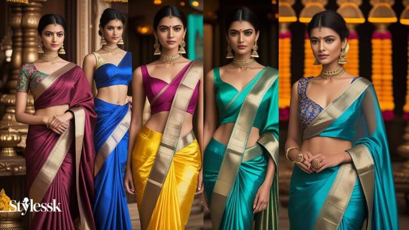 Contrast Blouse Designs with Kanjivaram Sarees