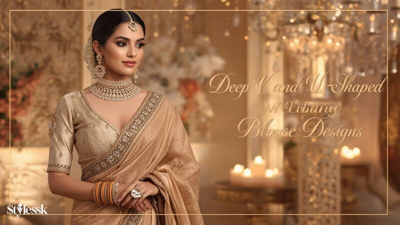 Deep V and U-Shaped Wedding Blouse Designs 