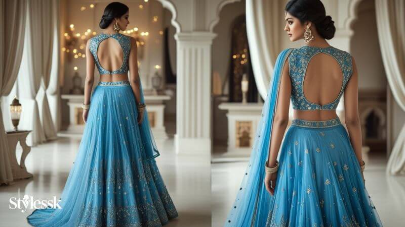 Designer Back Neck Blouse Designs in Georgette
