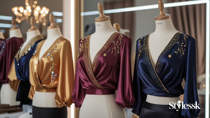 Designer V Neck Blouses for Party Wear 