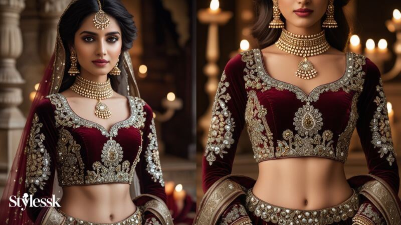 Embellished Full Sleeves Bridal Blouse Designs for Winter Weddings 