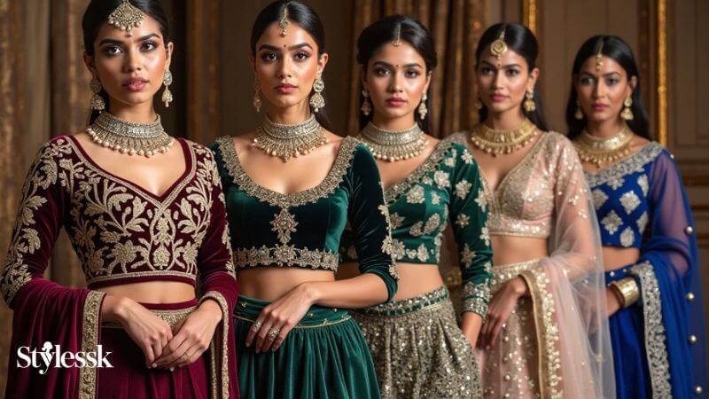 Embroidered Velvet Blouse Designs 