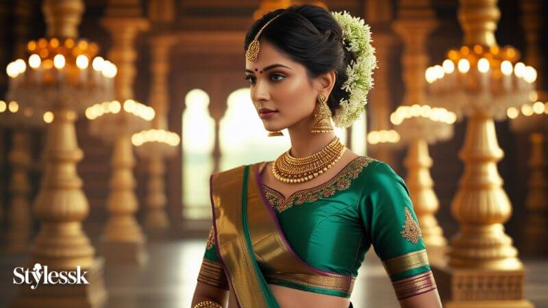 Emerald Green Silk Blouse for a Royal Touch