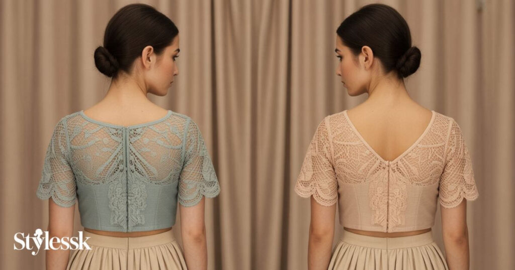 Fabric-Based Blouse Back Designs (Lace, Net, Velvet, Cotton) 