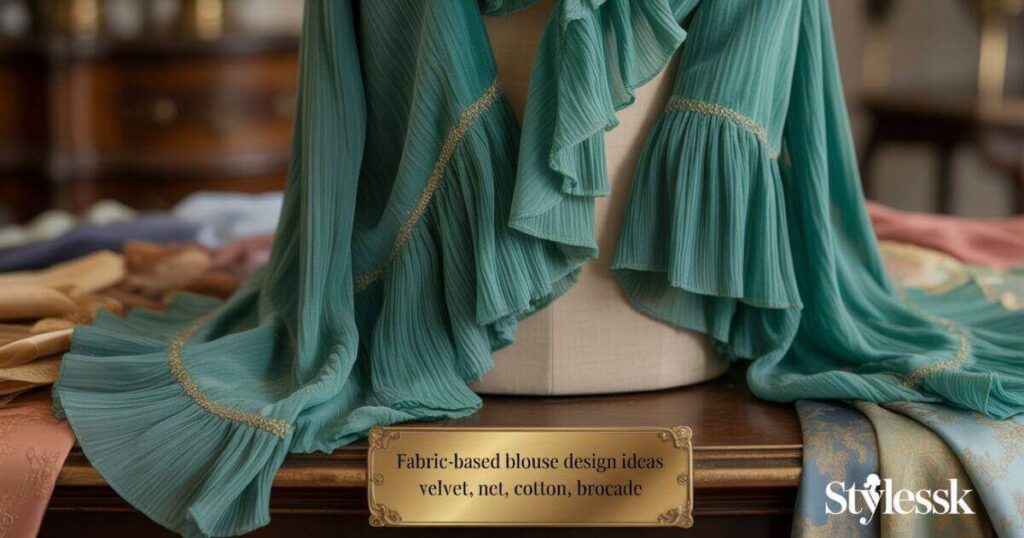 Fabric-Based Blouse Design Ideas (Velvet, Net, Cotton, Brocade)