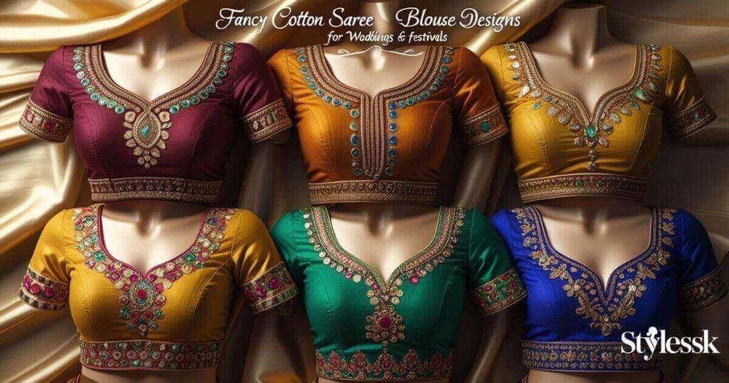 Fancy Cotton Saree Blouse Designs for Weddings & Festivals 