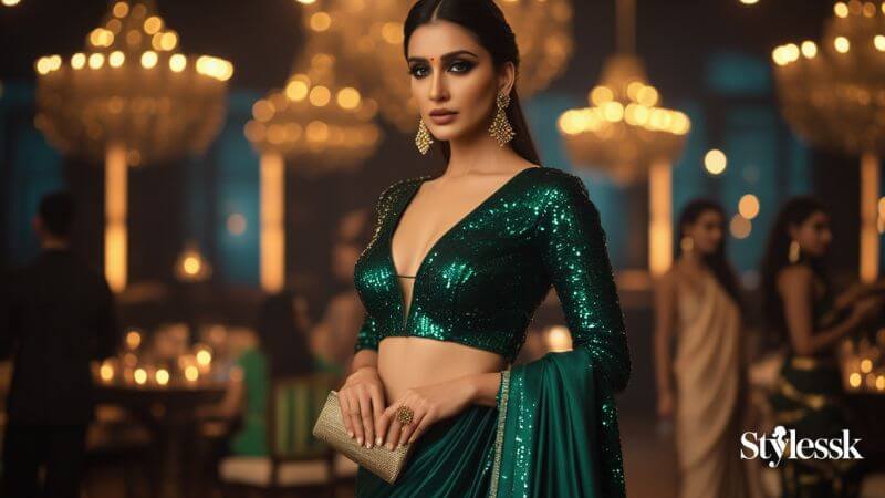 Forest Green Sequined Blouse for Night Events
