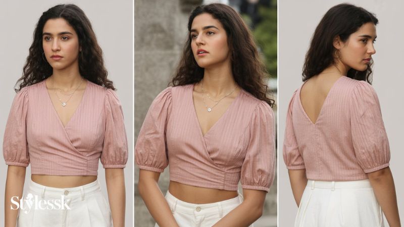Front and Back V Neck Blouse Design Ideas