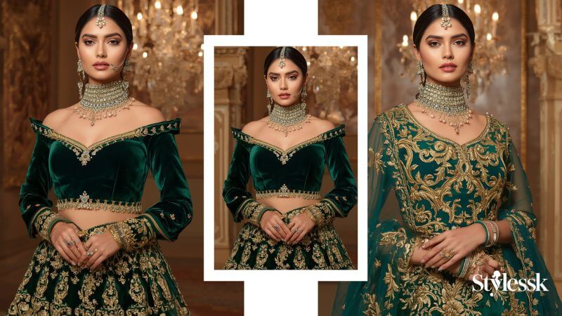 Green Velvet Blouse Designs