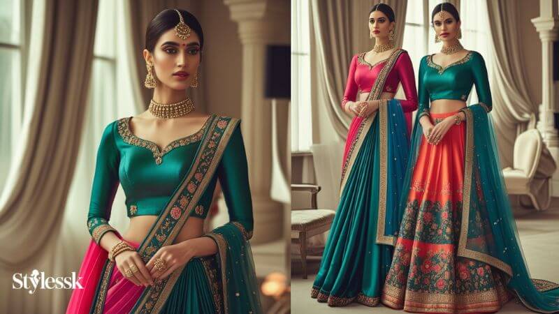 Half Long Sleeve Saree Blouse Designs for Modesty & Style 