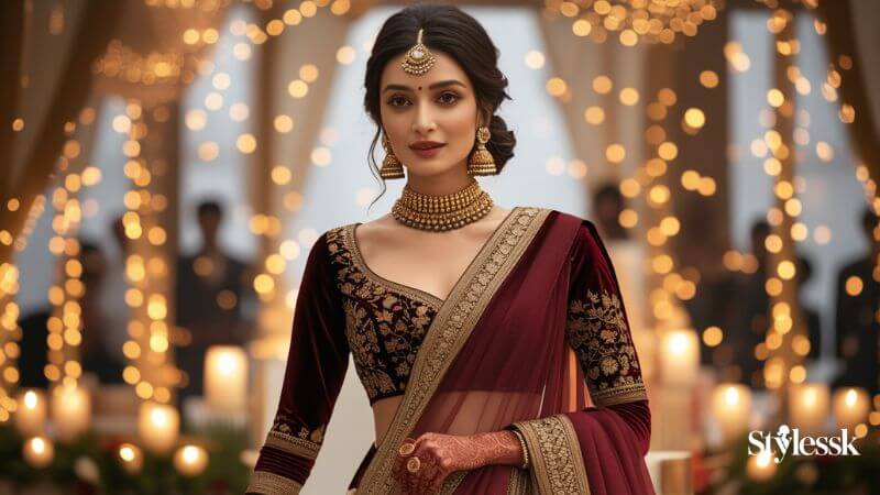 Half Saree Full Sleeve Blouse Designs for Winter Weddings 
