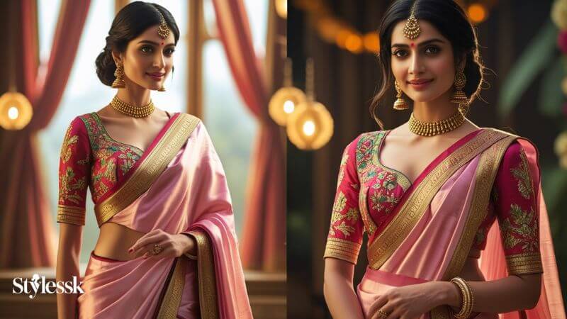 Half Sleeve Silk Saree Blouse Designs for Comfort 