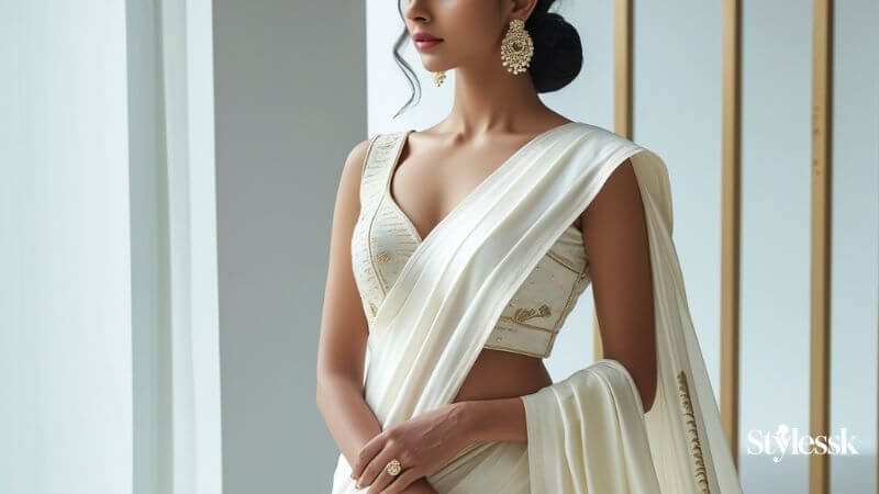 Half White Saree Blouse Designs for a Minimalist Look 