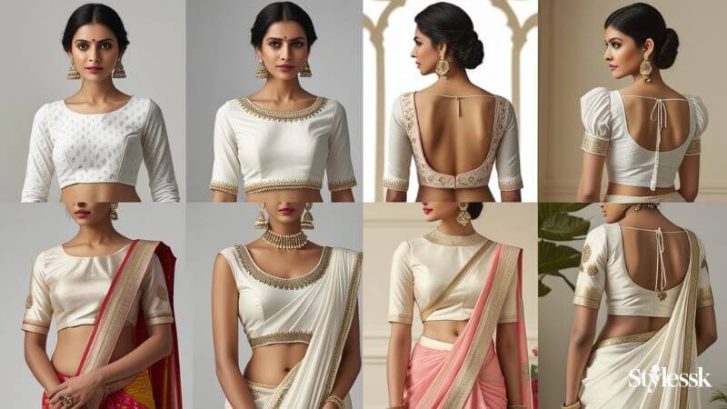Half White Saree  Blouse Designs