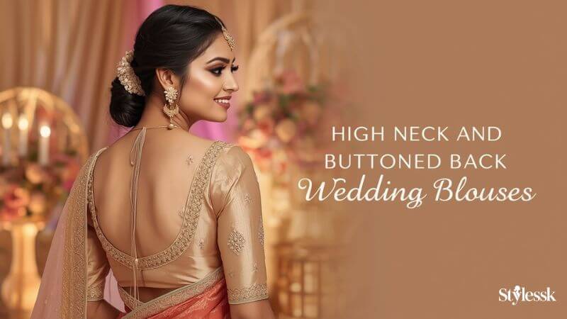 High Neck and Buttoned Back Wedding Blouses 