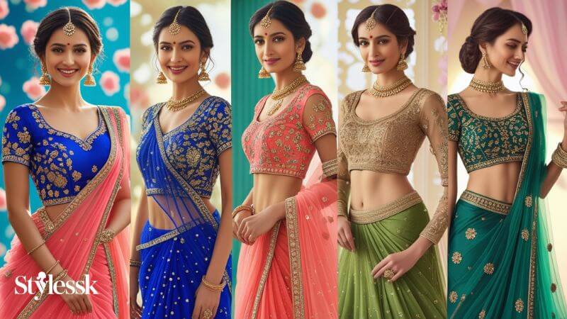 How to Style Deep Neck Hot Blouse with Different Sarees
