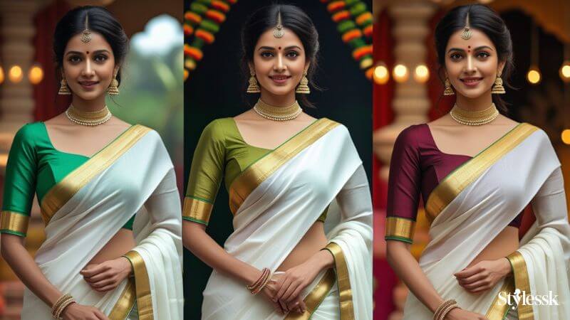 Kerala White Saree Blouse Designs 