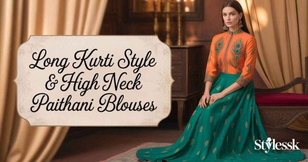Long Kurti Style & High Neck Paithani Blouses