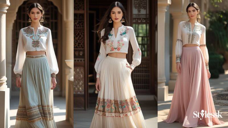 Long Sleeve Blouse Designs for Long Skirts