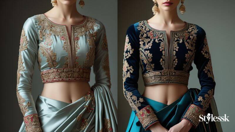 Long Sleeve Blouse Designs with Heavy Embroidery