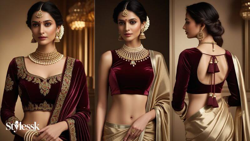 Maroon Velvet Blouse Designs