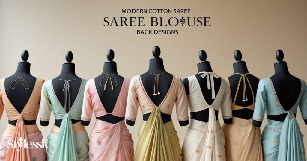 Modern Cotton Saree Blouse Back Neck Designs