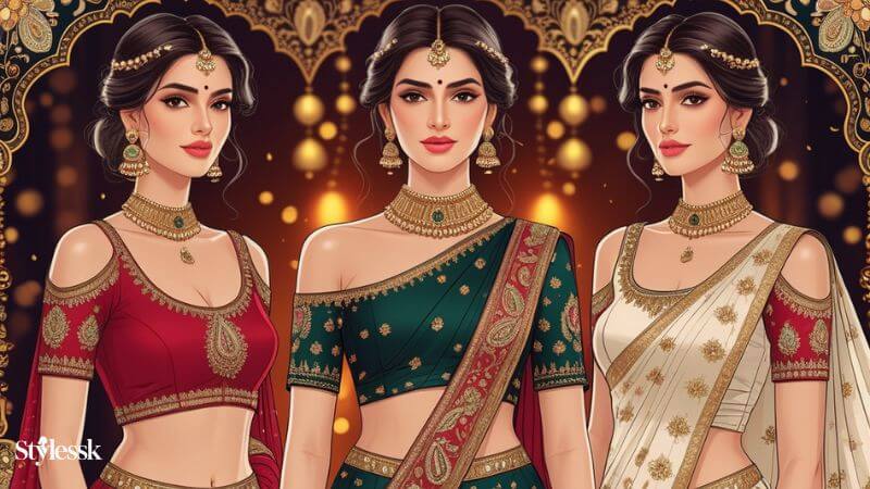 Modern Marathi Blouse Styles (Off‑Shoulder, One‑Shoulder, Collared, Cape)