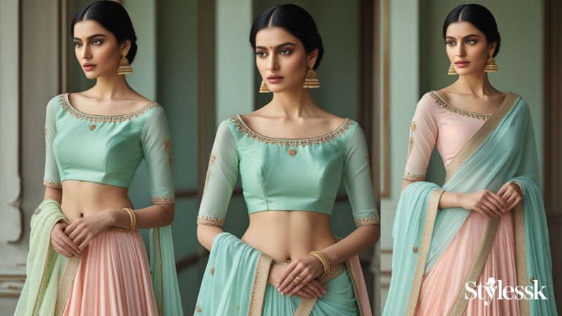 Pastel Green Boat Neck Blouse for Soft Elegance 