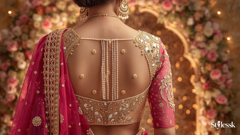  Pearl, Mirror, and Sequin Work Blouse Backs 