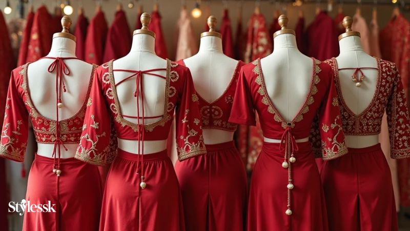 Red Blouses with Unique Back Designs 
