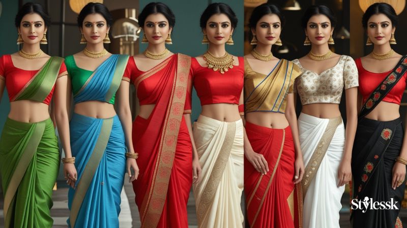 Red Colour Blouse Styles for Different Saree Colors 