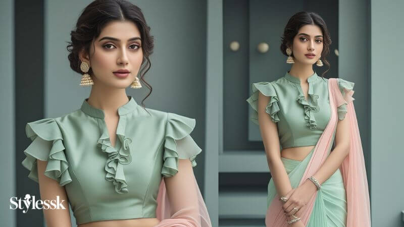 Sage Green Blouse with Ruffles for Chic Styling 