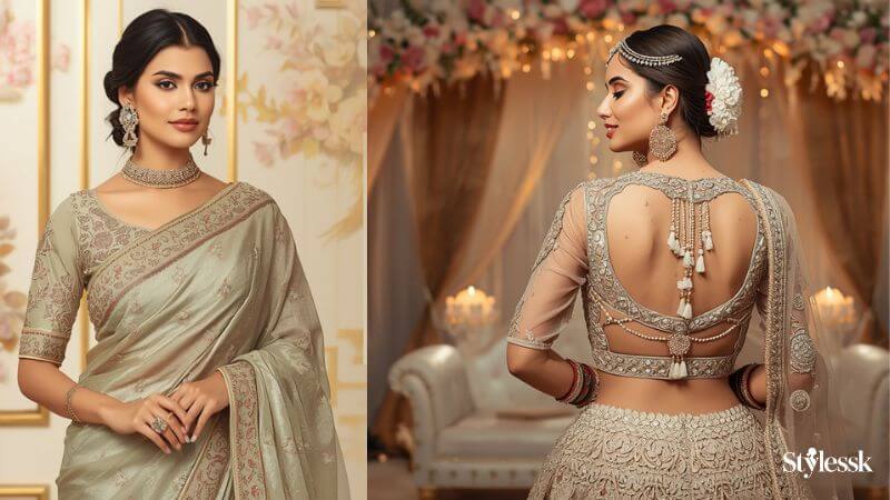 Saree Blouse Designs with Matching Front & Back 