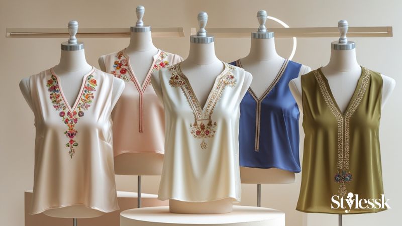 Sleeveless V Neck Blouse Designs