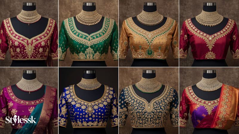 South Indian Bridal Blouses with Heavy Embellishments 