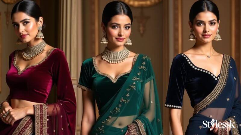  Sweetheart Neck Velvet Blouse Designs 